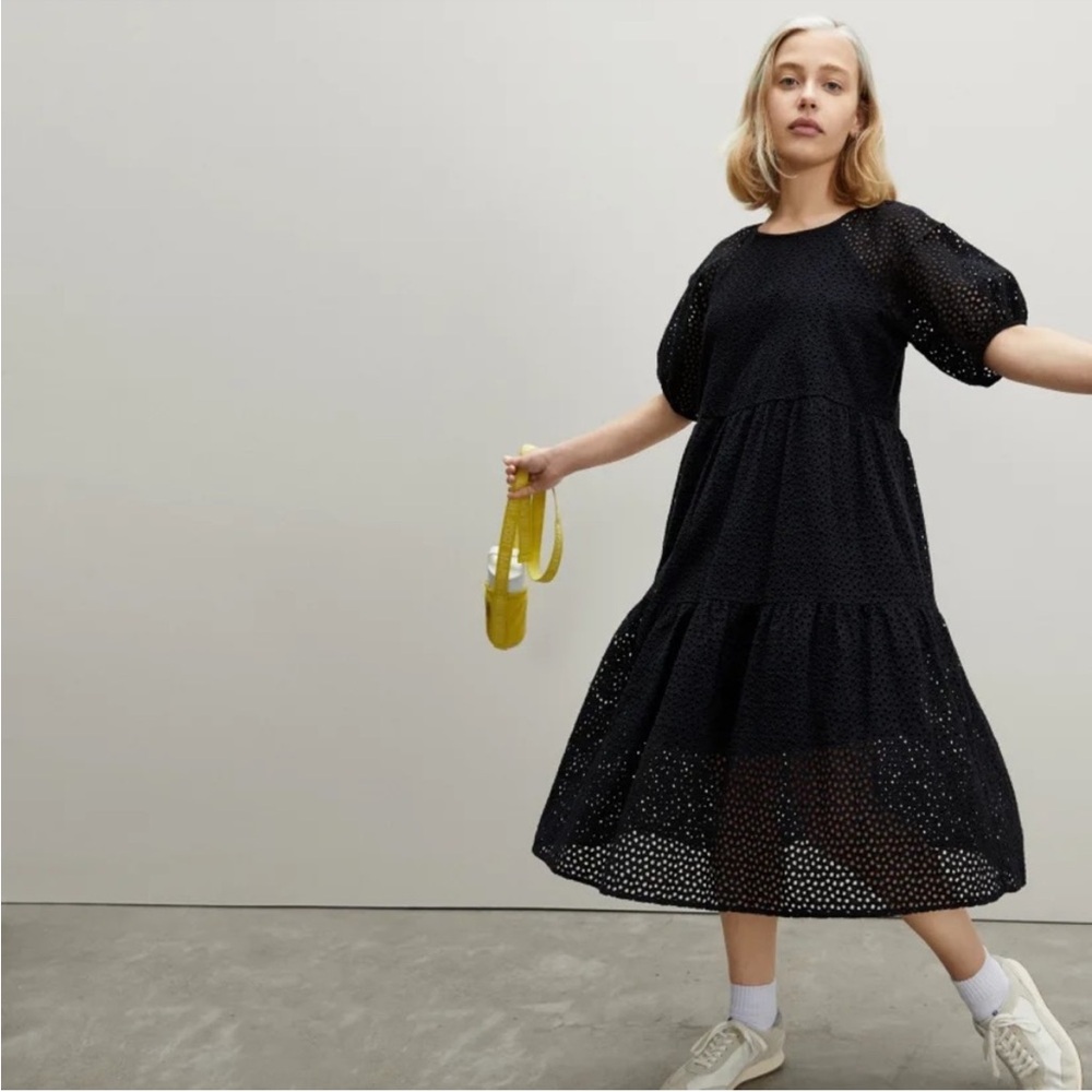 Everlane Black Eyelet Midi Dress - Picture 2 of 8